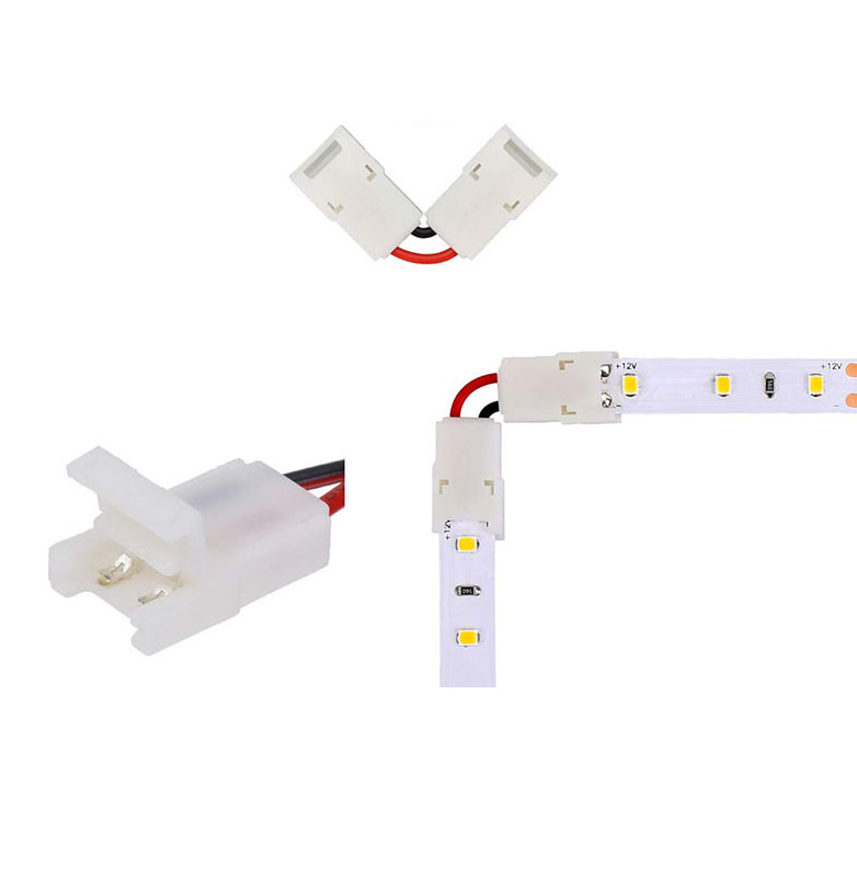 2 Pin L Shape Solderless LED Connector Clips, Max Amp 5A, 90° Connection of 10mm Width Single Color LED Strip Light